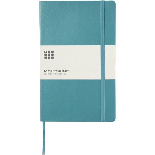 ein blaues notizbuch mit einem weißen streifen auf der vorderseite Moleskine Classic Softcover Notizbuch L – liniert (Bild 1)