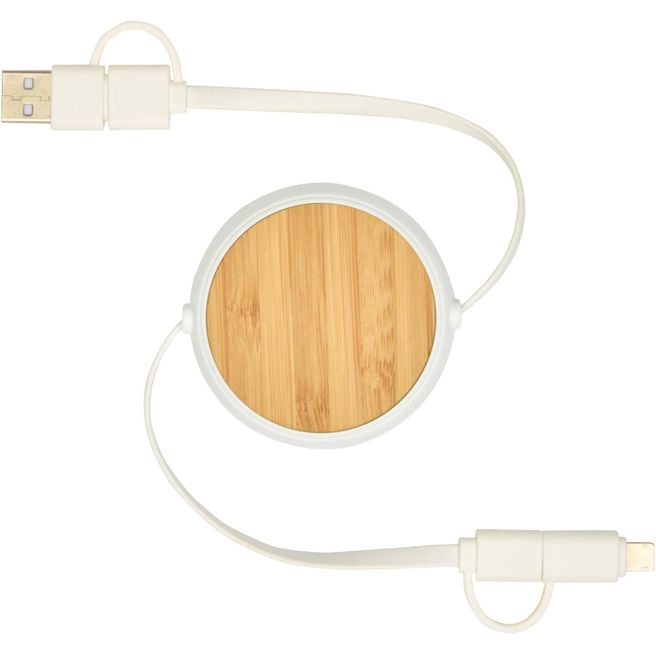 Chechia 100cm 5-in-1 Kabel aus recyceltem Kunststoff, einziehbar, für Datenübertragung und 45W Schnellladung mit Bambusdetail