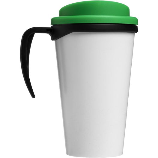 eine weiße tasse mit einem grünen deckel und einem schwarzen griff Brite-Ameriano® Grande 350 ml Isolierbecher (Bild 1)