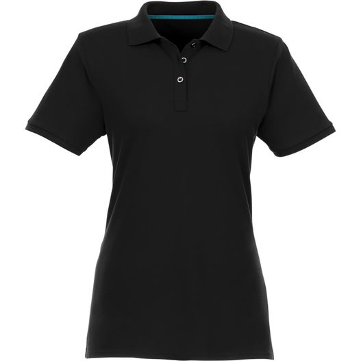 ein schwarzes poloshirt mit blauem streifen Beryl Poloshirt aus Bio-Recyclingmaterial für Damen (Bild 1)