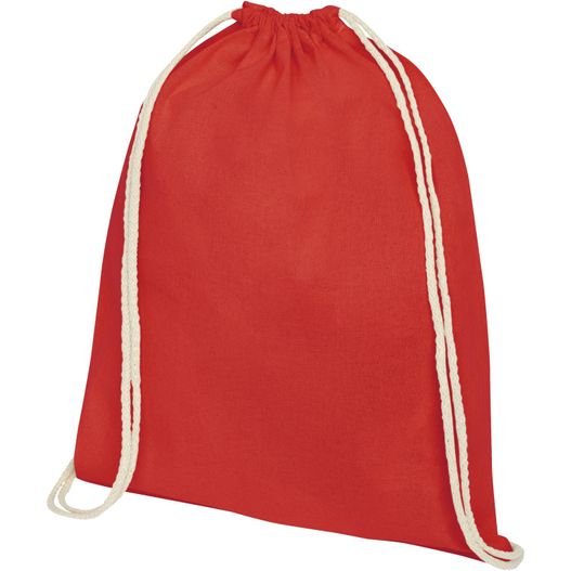 eine rote tasche mit einem weißen string Oregon 140 g/m² Turnbeutel aus Baumwolle 5L (Bild 1)