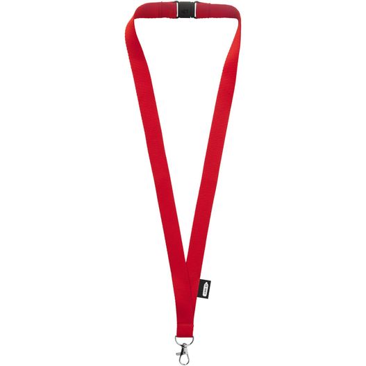 ein roter lanyard mit schwarzer schnalle Tom Schlüsselband aus recyceltem PET Kunststoff mit Sicherheitsverschluss (Bild 1)