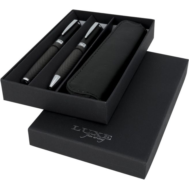 Carbon Duo Kugelschreiberset mit Hülle (schwarze Mine)