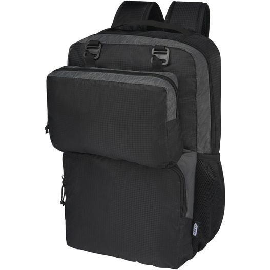 ein schwarzer rucksack mit zwei riemen auf der vorderseite Trailhead 15" GRS recycelter zweifarbiger Laptop-Rucksack 14 L (Bild 1)