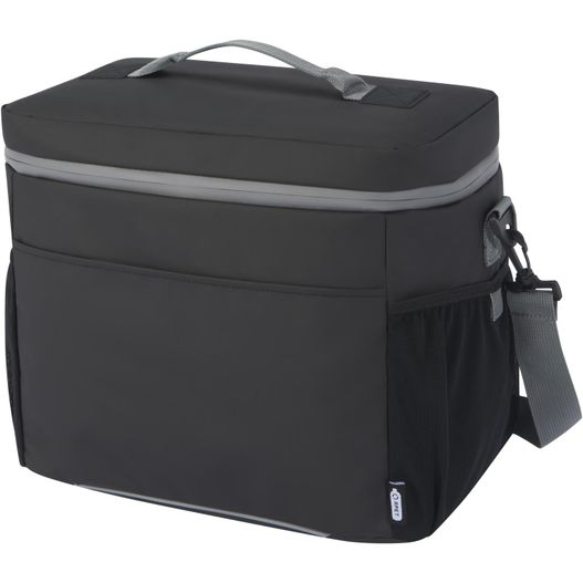 eine schwarze kühltasche mit griff und riemen Aqua wasserabweisende Kühltasche für 20 Dosen aus GRS Recyclingmaterial 22 L (Bild 1)