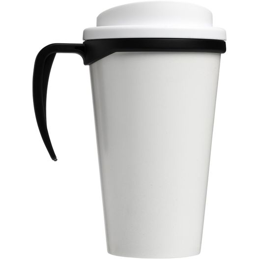 eine weiße tasse mit einem schwarzen griff und einem schwarzen deckel Brite-Ameriano® Grande 350 ml Isolierbecher (Bild 1)