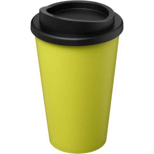 eine gelbe tasse mit einem schwarzen deckel und einem schwarzen deckel Americano® recycelter isolierter 350 ml Becher (Bild 1)