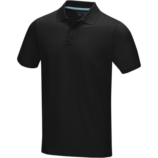 ein schwarzes poloshirt mit blauem kragen Graphite Poloshirt aus GOTS-zertifizierter Bio-Baumwolle für Herren (Bild 1)
