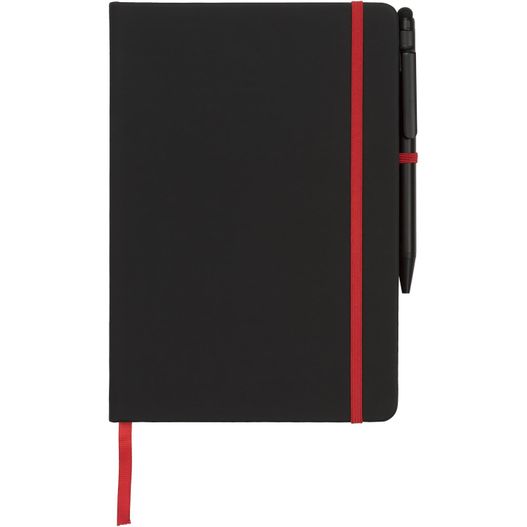 ein schwarzes notizbuch mit einem roten stift oben Noir Edge A5 Notizbuch mit farbigem Rand (Bild 1)
