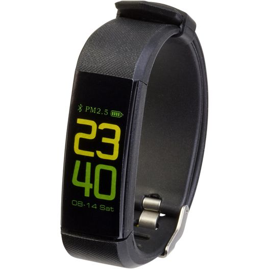 eine schwarze uhr mit einem grünen display auf dem display Prixton Smartband AT801 (Bild 1)