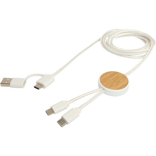 Chechia 150 cm 5-in-1 Kabel aus recyceltem Kunststoff für Datenübertragung und 27W Schnellladung mit Bambusdetails (Bild 1)