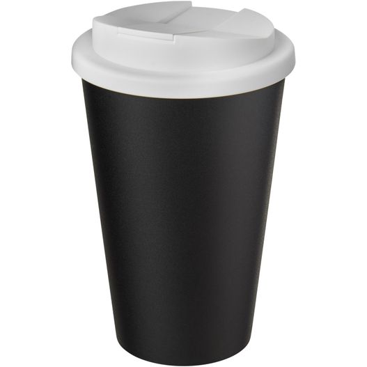 eine schwarze tasse mit einem weißen deckel und einem deckel Americano® Eco 350 ml recycelter Becher mit auslaufsicherem Deckel (Bild 1)