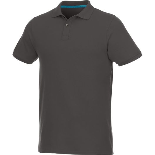 ein graues poloshirt mit blauem kragen Beryl Poloshirt aus GOTS Bio-Recyclingmaterial für Herren (Bild 1)