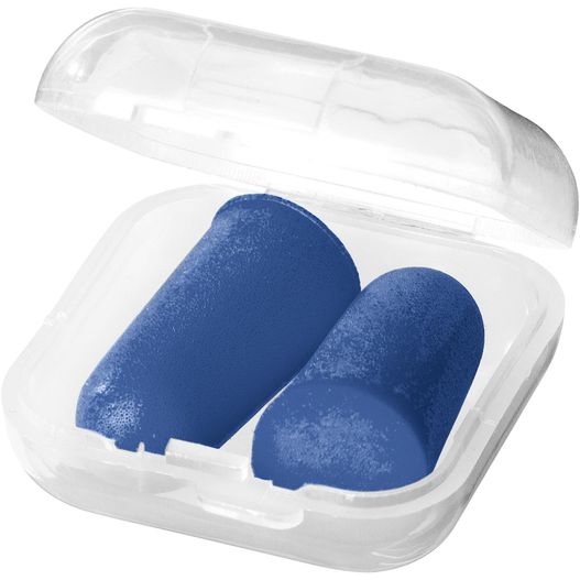 ein paar blaue ohrstecker in einem klaren behälter Serenity Ohrstöpsel mit Etui (Bild 1)