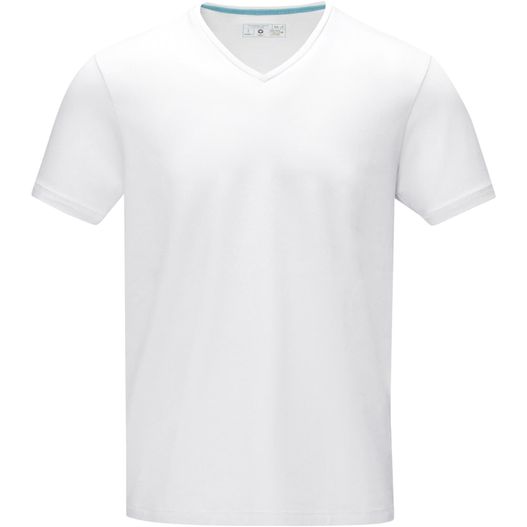 ein weißes t-shirt mit blauem streifen auf der brust Kawartha T-Shirt für Herren mit V-Ausschnitt (Bild 1)