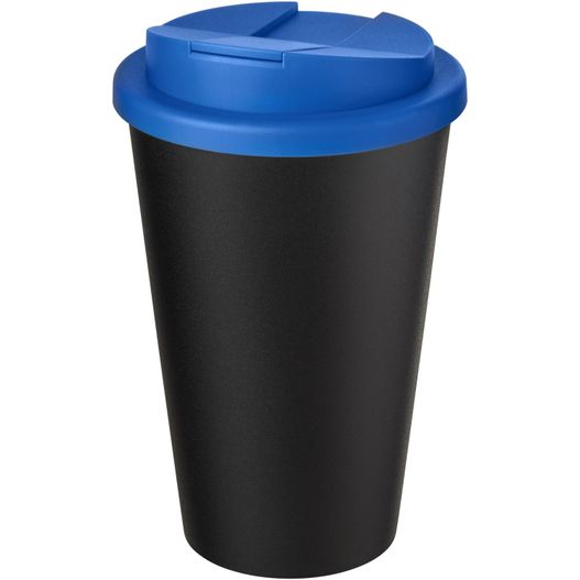 eine schwarze und blaue kaffeetasse mit einem deckel Americano® Eco 350 ml recycelter Becher mit auslaufsicherem Deckel (Bild 1)