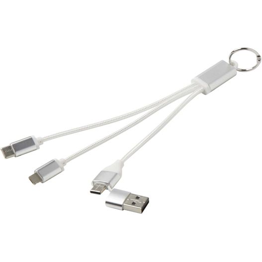 Metal 4-in-1 Ladekabel aus recyceltem Aluminium mit Schlüsselanhänger (Bild 1)