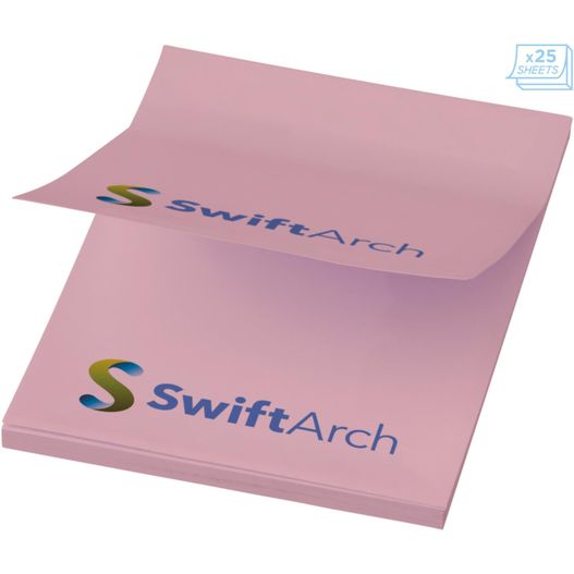 ein rosa klebrigen pad mit einem schnellen bogen-logo auf ihm Sticky-Mate® Haftnotizen 50 x 75 mm (Bild 1)