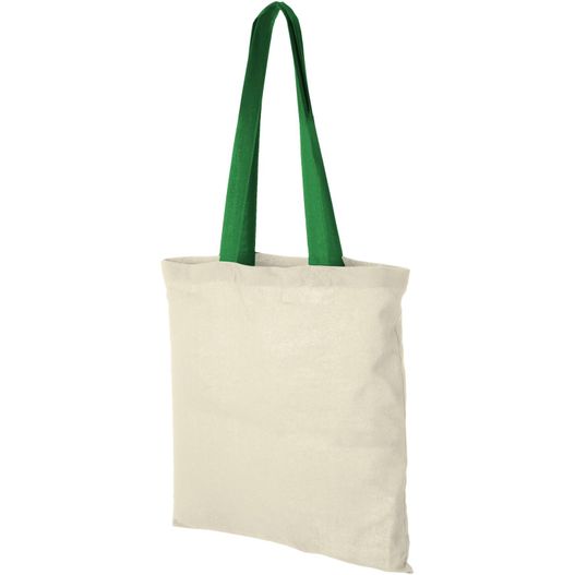 eine natürliche baumwoll-totetasche mit grünem griff Nevada 100 g/m² Baumwoll Tragetasche 7L (Bild 1)