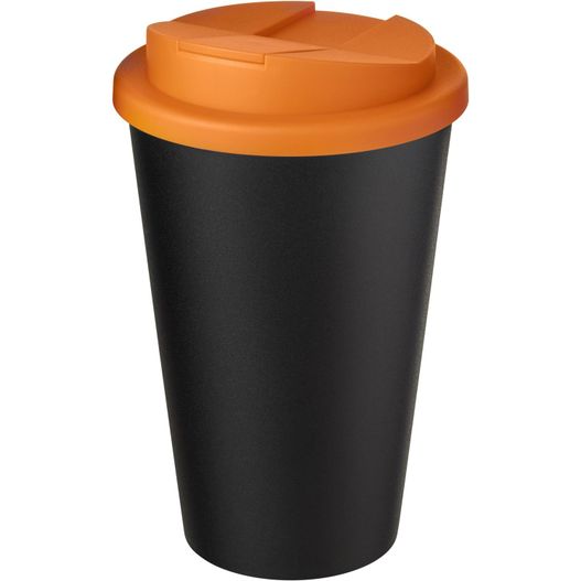eine schwarze und orange tasse mit einem deckel Americano® Eco 350 ml recycelter Becher mit auslaufsicherem Deckel (Bild 1)
