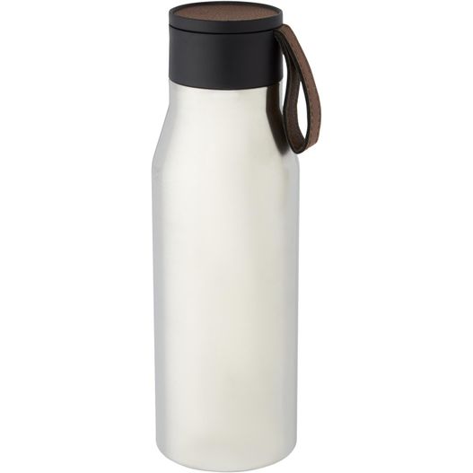 eine weiße und schwarze wasserflasche mit braunem griff Ljungan 500 ml Kupfer-Vakuum Isolierflasche mit PU Kunststoffband und Deckel (Bild 1)