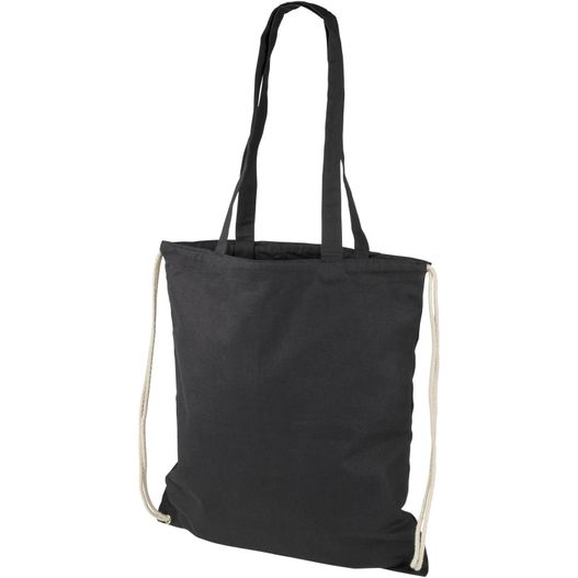 eine schwarze tasche mit einem seil am griff Eliza 240 g/m² Baumwoll Turnbeutel 6L (Bild 1)