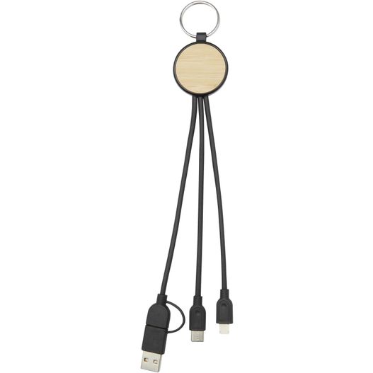 Tecta  6-in-1 Ladekabel mit Schlüsselring aus recyceltem Kunststoff und Bambus (Bild 1)