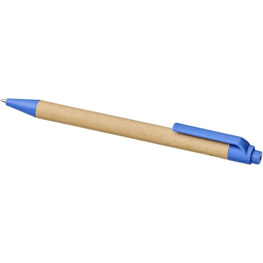 ein blauer stift mit holzfass und blauer spitze Berk Kugelschreiber aus recyceltem Karton und Mais (schwarze Mine) (Bild 1)