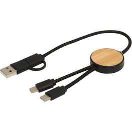 Produktabbildung Chechia 30 cm 5-in-1 Kabel aus recyceltem Kunststoff für Datenübertragung und 27W Schnellladung mit Bambusdetails Chechia 30 cm 5-in-1 Kabel aus recyceltem Kunststoff für Datenübertragung und 27W Schnellladung mit Bambusdetails