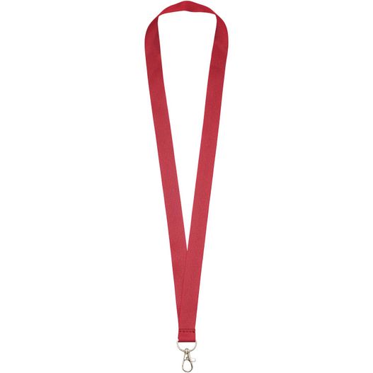 ein roter lanyard mit einem silbernen verschluss Impey Lanyard mit praktischem Haken (Bild 1)