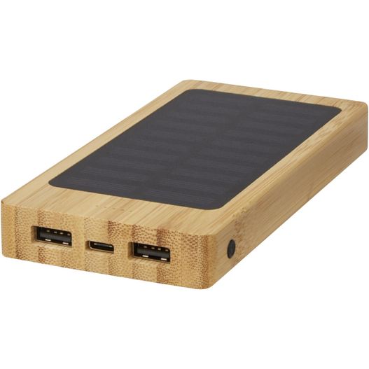 ein holzgehäuse mit zwei usb-anschlüssen Alata 8000 mAh Bambus Solar-Powerbank (Bild 1)