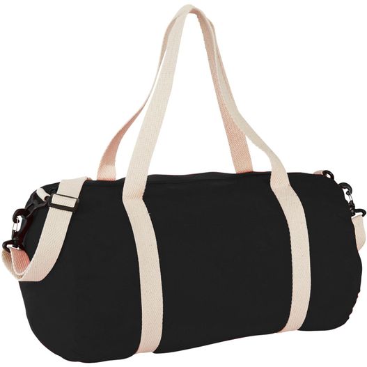 eine schwarze und weiße duffeltasche mit rosa griff The Cotton Barrel Reisetasche 25L (Bild 1)