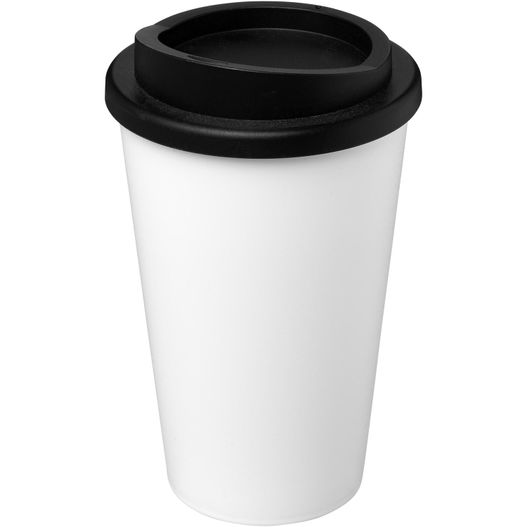 eine weiße tasse mit einem schwarzen deckel und einem schwarzen deckel Americano® 350 ml Isolierbecher (Bild 1)