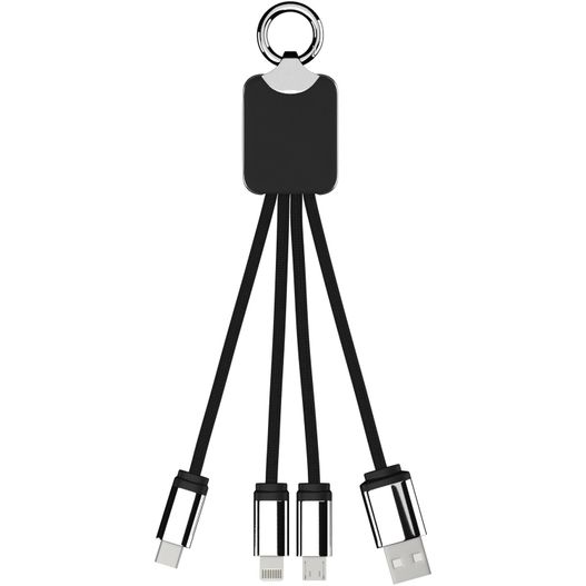 ein paar schwarze und silberne kabel mit einem telefon verbunden SCX.design C15 Quatro Ladekabel mit Leuchtlogo (Bild 1)