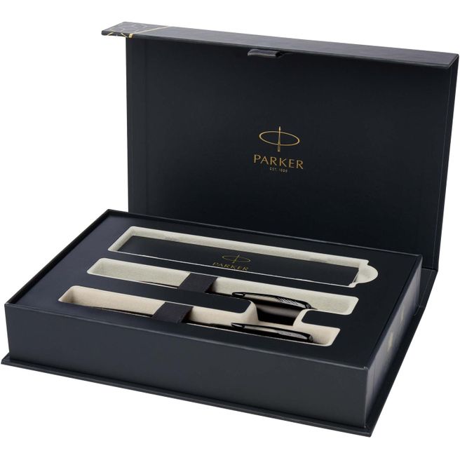 Parker IM achromatisches Kugelschreiber und Tintenroller Set mit Präsentbox (schwarze/blaue Mine)