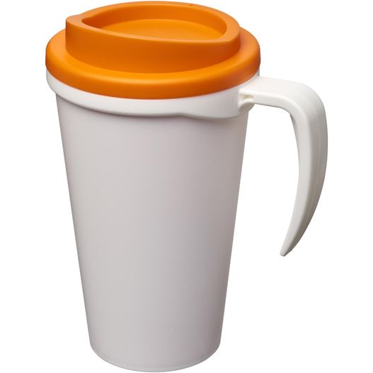 eine weiße tasse mit einem orangen deckel und einem griff Americano® Grande 350 ml Isolierbecher (Bild 1)