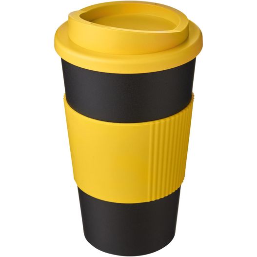 gelbe und schwarze tasse mit deckel Americano® 350 ml Isolierbecher mit Schutzring (Bild 1)
