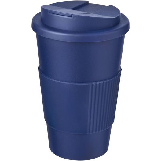 eine blaue kaffeetasse mit deckel und deckel Americano® 350 ml Isolierbecher mit Schutzring & auslaufsicherem Schraubverschluss (Bild 1)
