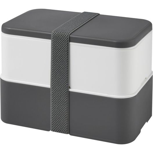 eine schwarze und weiße lunchbox mit einem gurt MIYO Doppel-Lunchbox (Bild 1)
