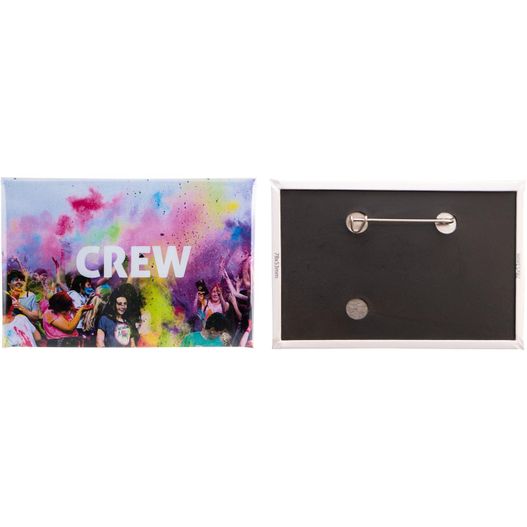 Metallbutton 78x53mm rechteckig Hinterseite mit horizontaler Nadel (Bild 1)