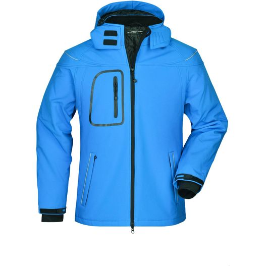 eine blaue jacke mit kapuze und einem schwarzen reißverschluss Men’s Winter Softshell Jacket - Modische Winter Softshelljacke (Bild 1)