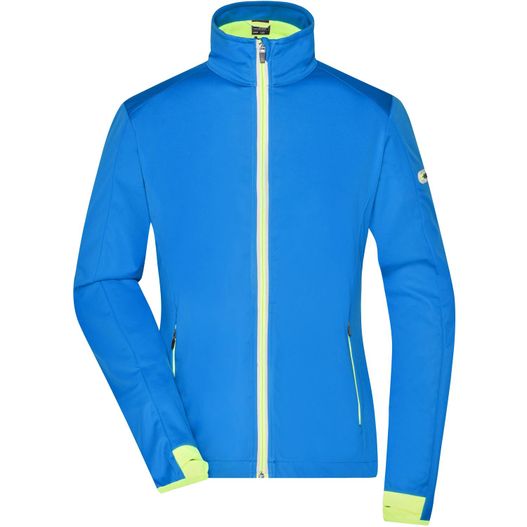 eine blaue jacke mit gelben bezügen Ladies' Sports Softshell Jacket - Funktionelle Softshelljacke für Sport, Freizeit und Promotion (Bild 1)