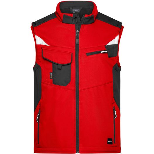 eine rote weste mit schwarzen und weißen akzenten Workwear Softshell Vest - STRONG - - Professionelle Softshellweste mit hochwertiger Ausstattung (Bild 1)