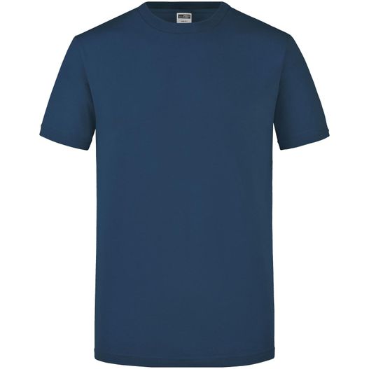 ein dunkelblaues t-shirt mit einem weißen logo auf der brust Men's Slim Fit-T - Figurbetontes Rundhals-T-Shirt (Bild 1)