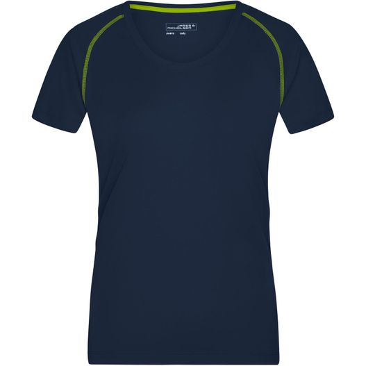 ein frauen navy t - shirt mit neongrün trim Ladies' Sports T-Shirt - Funktionsshirt für Fitness und Sport (Bild 1)