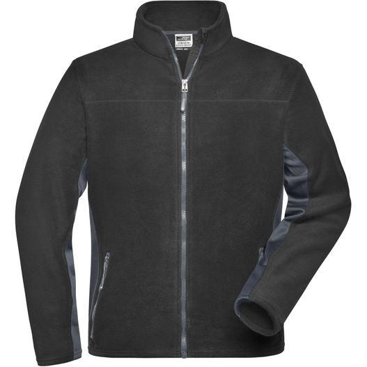 eine schwarze jacke mit reißverschluss vorne Men's Workwear Fleece Jacket - STRONG - - Strapazierfähige Fleecejacke im Materialmix (Bild 1)