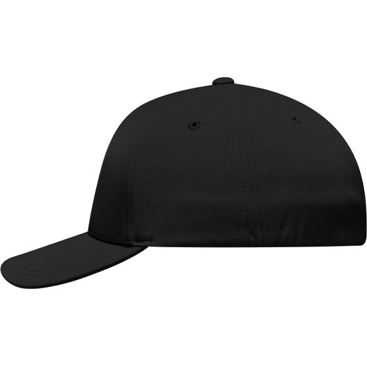 eine schwarze baseballkappe mit einem weißen logo auf der vorderseite High Performance Flexfit® Cap - Funktionelles 6 Panel Cap (Bild 1)