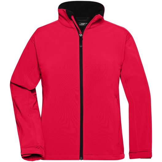 eine rote jacke mit kapuze und einem schwarzen reißverschluss Ladies' Softshell Jacket - Trendige Jacke aus Softshell (Bild 1)