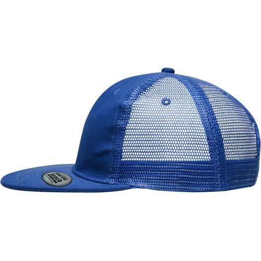 ein blauer hut mit einem weißen mesh-visier 6 Panel Flat Peak Cap - 6 Panel Mesh Cap mit flachem Schild (Bild 1)