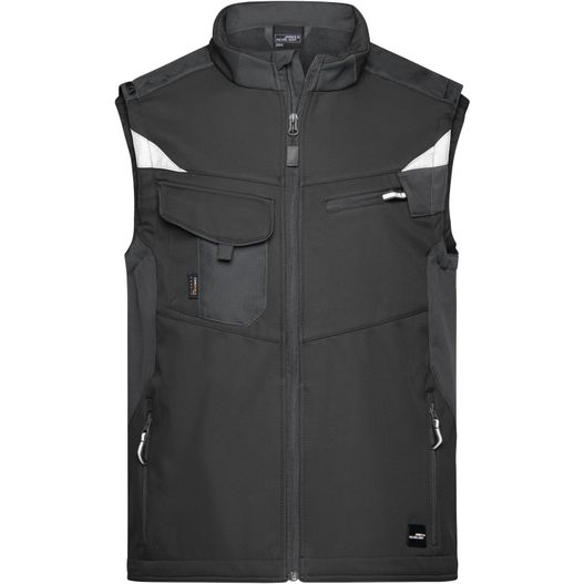 eine schwarze weste mit reißverschluss vorne und taschen Workwear Softshell Vest - STRONG - - Professionelle Softshellweste mit hochwertiger Ausstattung (Bild 1)